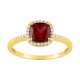 Anel em ouro amarelo 9K de rubi criado quadrado com diamantes criados F-VS 0,12 ct