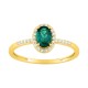 Anel em ouro amarelo 9K, esmeralda criada oval e diamantes criados 0,11 ct