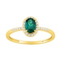 Anillo de oro amarillo 9K, esmeralda creada ovalada y diamantes creados 0,11 ct