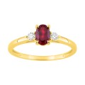 Anel em ouro amarelo 9K, rubi oval e diamantes criados 0,09 ct