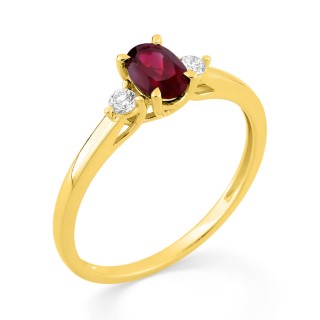 Anillo oro amarillo 9K, rubí ovalado y diamantes creados 0,09 ct
