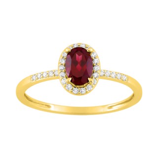 Anillo de oro amarillo 9K, rubí ovalado y diamantes creados 0,11 ct