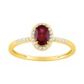 Anillo de oro amarillo 9K, rubí ovalado y diamantes creados 0,11 ct
