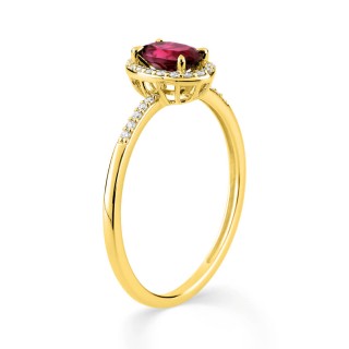 Anillo de oro amarillo 9K, rubí ovalado y diamantes creados 0,11 ct