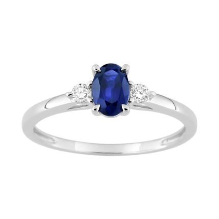 Anel em ouro branco 9K com safira e diamantes criados 0,09 ct
