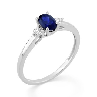 Anel em ouro branco 9K com safira e diamantes criados 0,09 ct