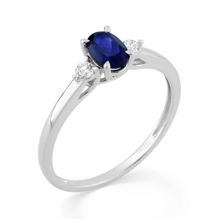 Anel em ouro branco 9K com safira e diamantes criados 0,09 ct