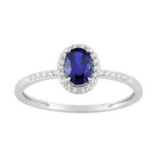 Anel em ouro branco 9K com safira e diamantes criados 0,11 ct
