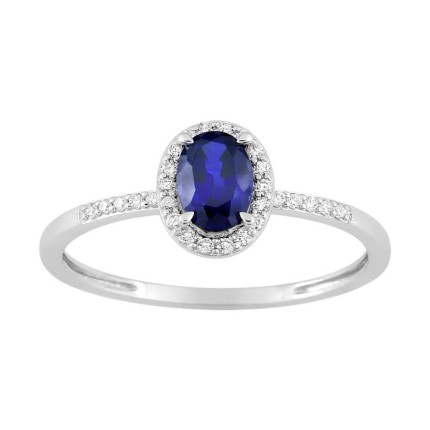 Anillo en oro blanco 9K con zafiro y diamantes creados 0,11 ct