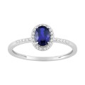 Anillo en oro blanco 9K con zafiro y diamantes creados 0,11 ct
