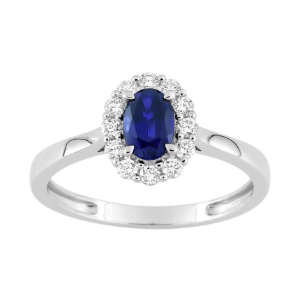 Anel em ouro branco 9K com safira e diamantes criados 0,23 ct