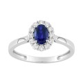 Anillo en oro blanco 9K con zafiro y diamantes creados 0,23 ct