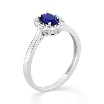 Anillo en oro blanco 9K con zafiro y diamantes creados 0,23 ct