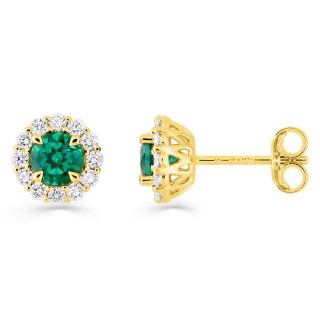 Pendientes de oro amarillo 9K, esmeralda creada y diamantes creados F-VS 0,26 ct