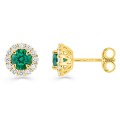Pendientes de oro amarillo 9K, esmeralda creada y diamantes creados F-VS 0,26 ct