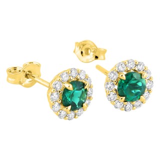 Brincos em ouro amarelo 9K, esmeralda criada e diamantes criados F-VS 0,26 ct