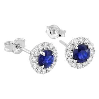 Brincos em ouro branco 9K, safira e diamantes criados 0,26 ct