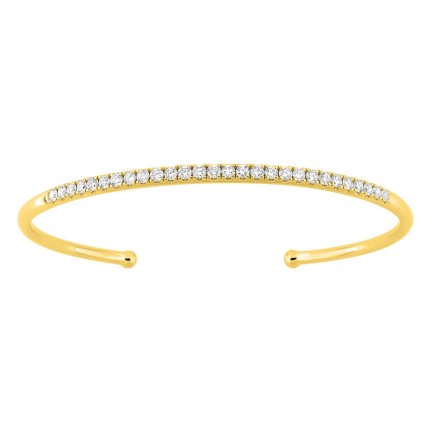 Pulseira rígida em ouro amarelo de 9K e diamantes cravejados com 0,80 ct