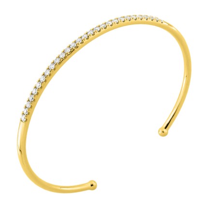 Pulseira rígida em ouro amarelo de 9K e diamantes cravejados com 0,80 ct