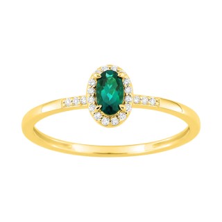 Anillo de oro 9K amarillo, diamantes creados F-VS 0,07 ct y esmeralda creada
