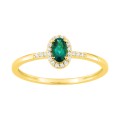 Anel em ouro 9K amarelo, diamantes criados F-VS 0,07 ct e esmeralda criada