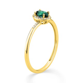 Anillo de oro 9K amarillo, diamantes creados F-VS 0,07 ct y esmeralda creada