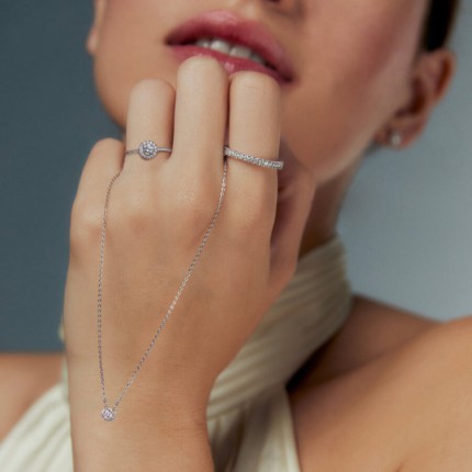 Colar de ouro branco 9K con floco de neve com 7 diamantes criados de 0,15 ct F-VS