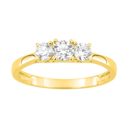 Anel de ouro amarelo de 9K com três diamantes criados de 0,50 ct