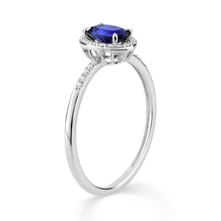 Anel em ouro branco 9K com safira e diamantes criados 0,11 ct