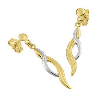 Pendientes de oro bicolor 9K colgante lágrima