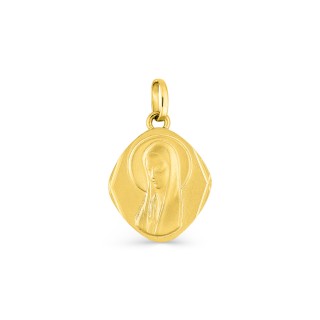 Medalha em ouro amarelo em losango 18K com virgem em oração