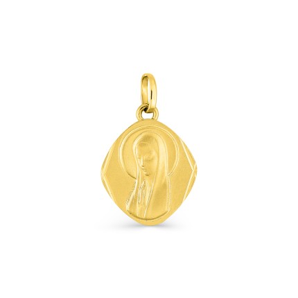 Medalla de oro amarillo de 18K rombo con virgen rezando