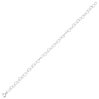 Pulsera de plata de 18 cm diseño corazones