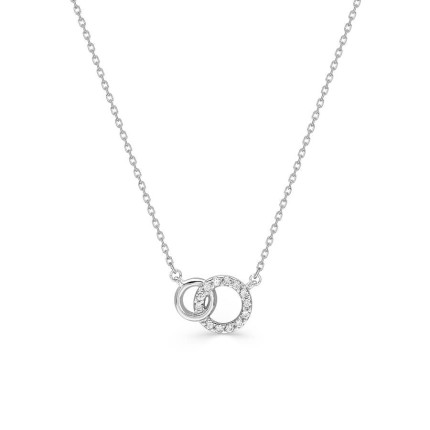 Collar de plata rodiada 42 cm con colgante 2 círculos entrelazados