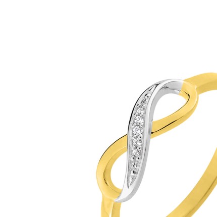 Anel plaqueado a ouro bicolor com infinito e zircónia