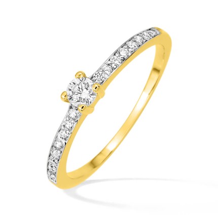 Solitario acompañado bañado en oro, rodio y circonitas 3 mm