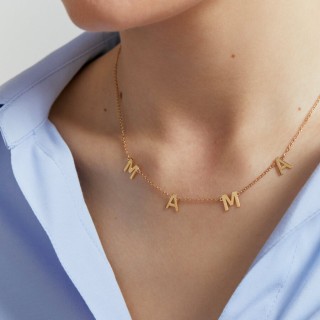 Colar “Mama”, letras separadas, banhado a dourado