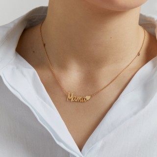 Colar de coração “Mama”, letras unidas, banhado a ouro