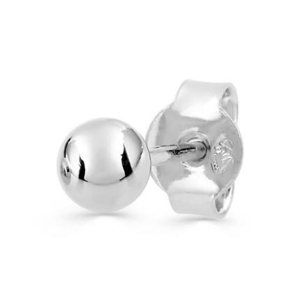 Pendiente bola de plata rodiada vendido por unidad, diámetro 4 mm
