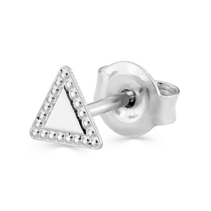 Pendiente de botón de plata rodiada, motivo triangular