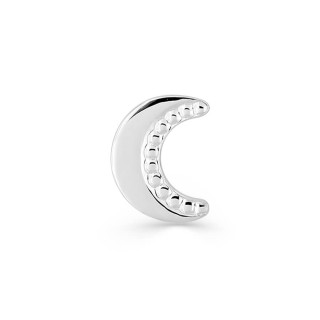 Pendiente de botón de plata rodiada, motivo luna