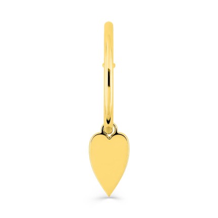 Brinco único em forma de meia argola banhado a ouro, pingente de coração