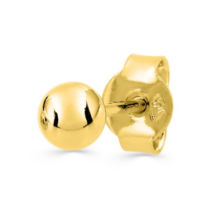 Brinco único de bola banhado a ouro, diâmetro 4 mm