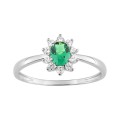 Anillo solitario con flor de plata y circonita verde y blancas