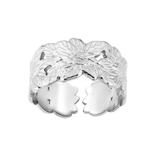 Anillo ajustable de acero plateado con motivo de hojas