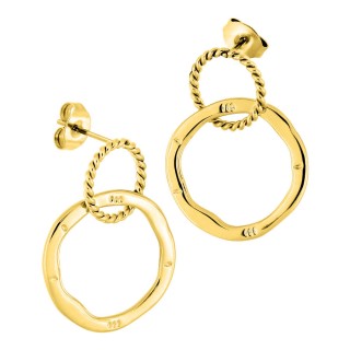 Brincos de argola torcida de 10 mm e de argola de 20 mm em aço dourado