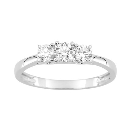 Anel em ouro branco 9K, três diamantes sintéticos 0,50 ct
