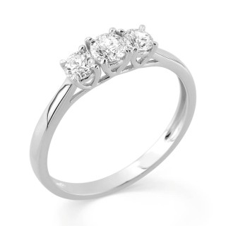Anillo de oro blanco 9K, tres diamantes sintéticos 0,50 ct