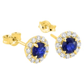 Pendientes oro amarillo 9K con zafiros y diamantes sintéticos 0,26 ct
