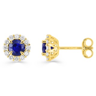 Pendientes oro amarillo 9K con zafiros y diamantes sintéticos 0,26 ct